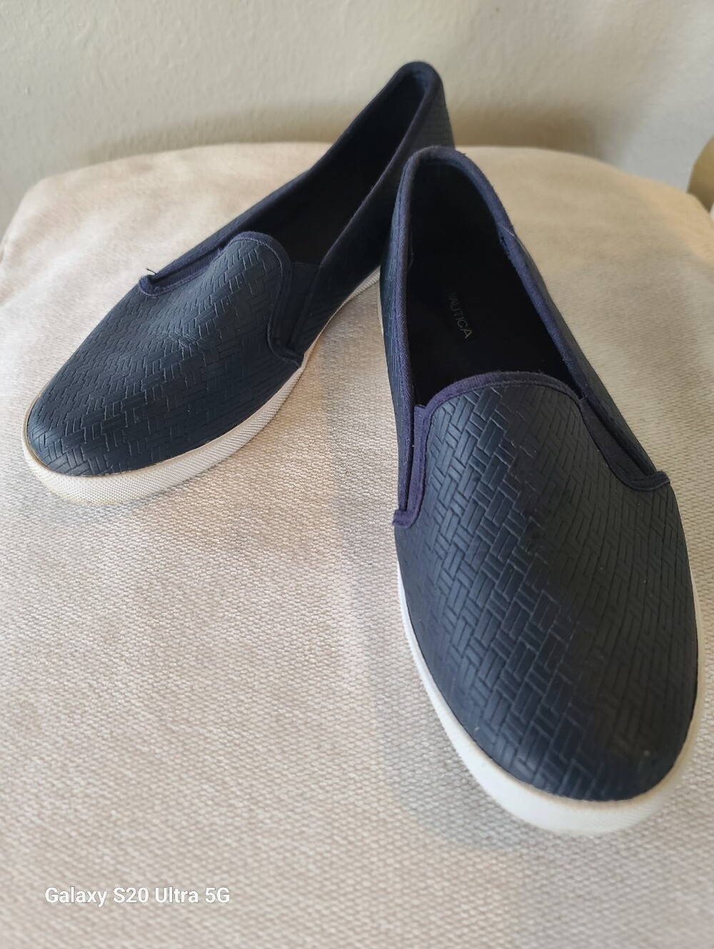 Nautica Navy Textured Slip-On Flats with White Sole